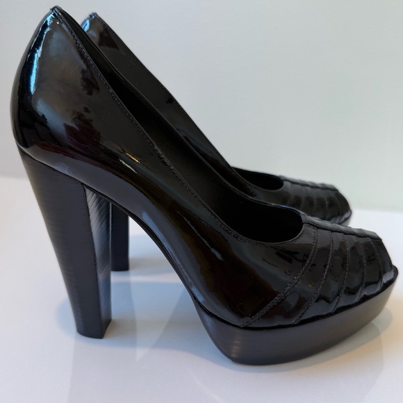 VIA SPIGA Black Patent Leather Platform Peep Toe Heels 7.5 - Picture 8 of 13